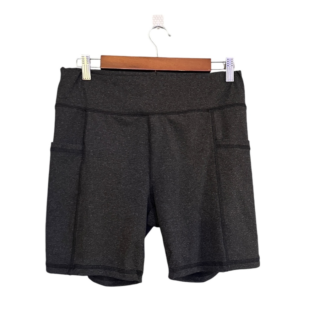 Shein Yoga Dark Gray Biker Shorts Phone Pocket Stretchy Shorts Size Large